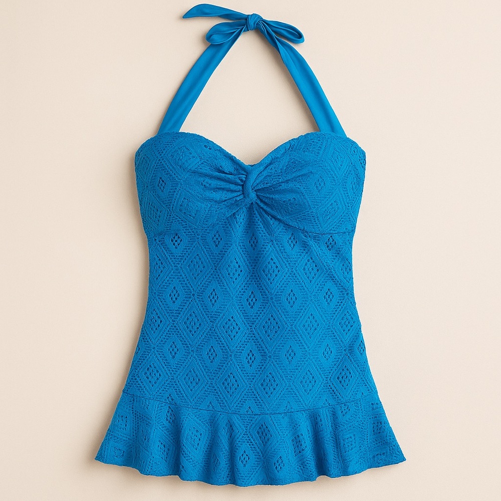 Becca Crochet Swimdress one piece swimsuit Women Plus 0X ruffle teal lace